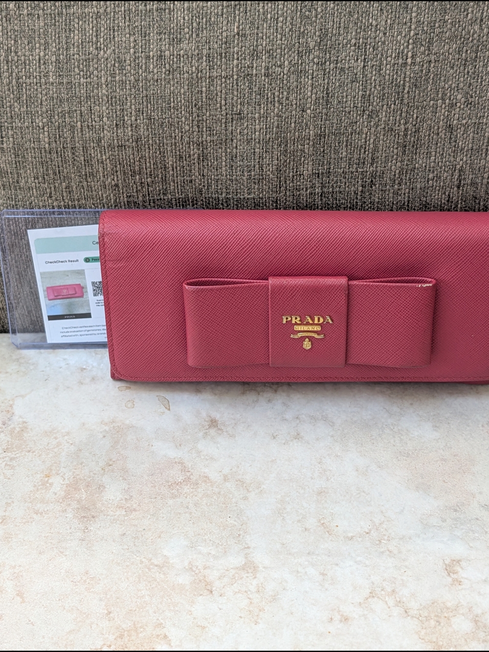Prada Pink Saffiano Leather Bow Continental Wallet with COA EUC - Picture 4 of 11